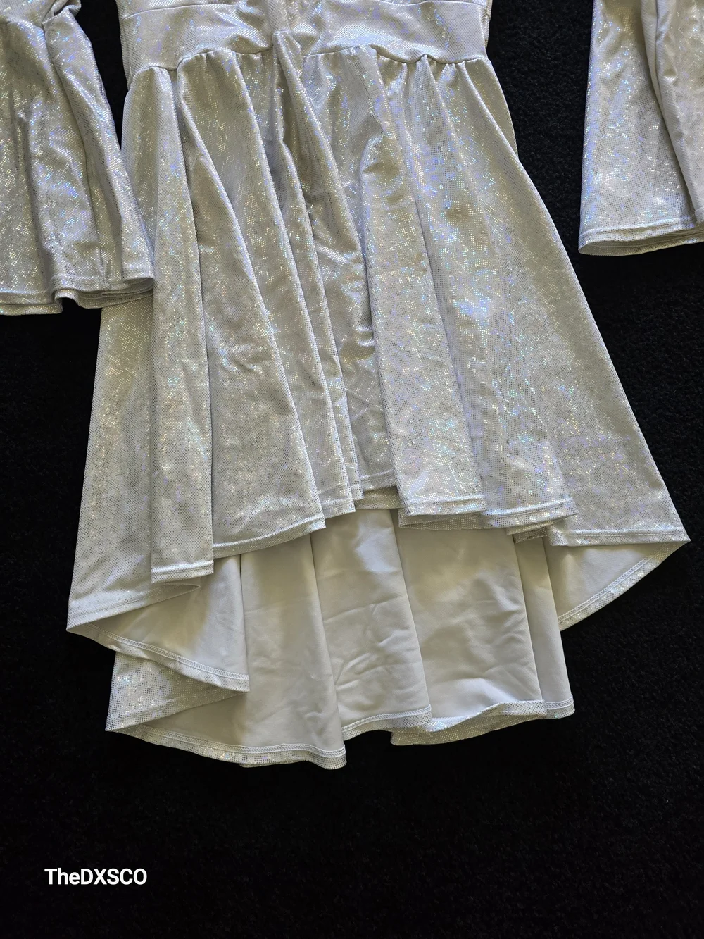 Iheartraves Ivory Iridescent Holographic High-Low Bell Sleeve Dress - Picture 4 of 4